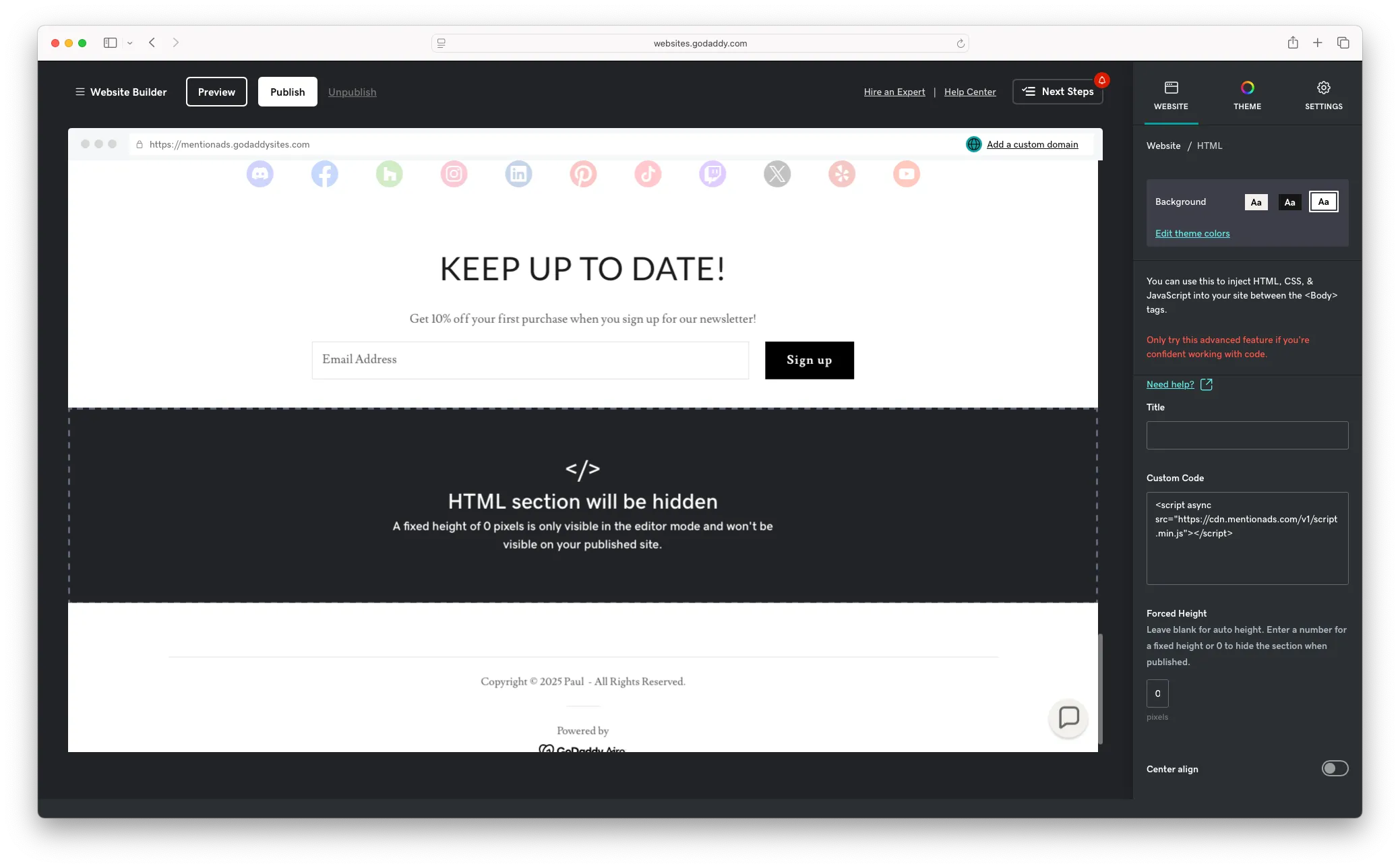 How to add affiliate links to GoDaddy website